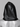 Black synthetic leather HoodieHat with black drawstring and loose fit style. American made hat, adjustable hat, and unisex hood.